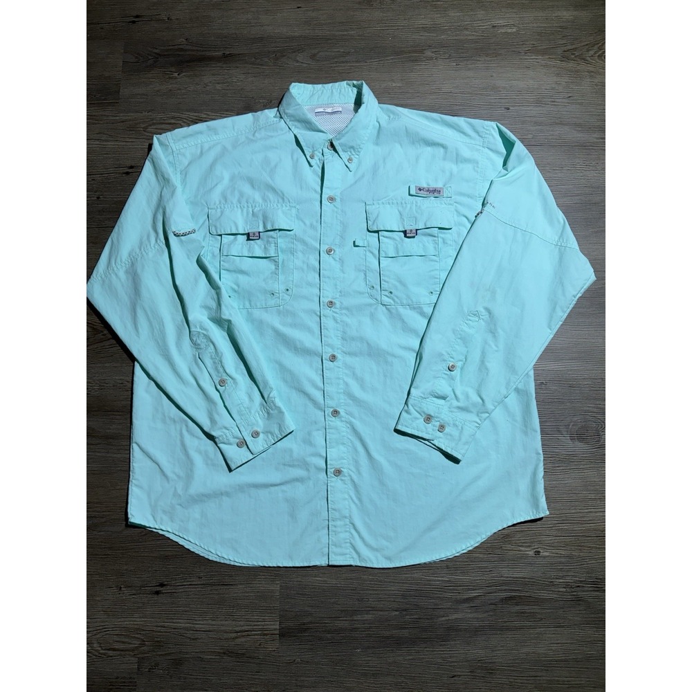 Columbia PFG Men's Large Mint Green Fishing Shirt Long Sleeve Vented Outdoor